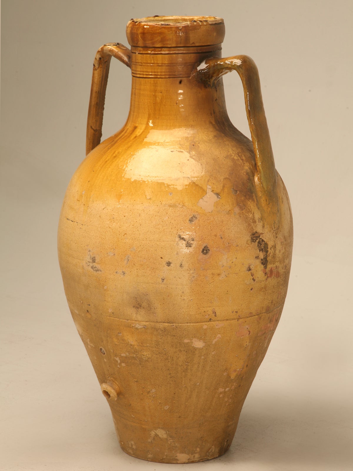 Italian Enameled Terracotta Olive Oil Jar from Puglia Region
