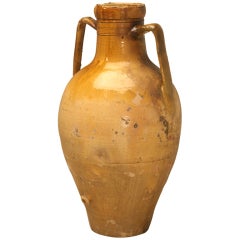 Italian Enameled Terracotta Olive Oil Jar from Puglia Region