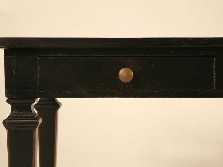 19th Century Petite circa 1880 French Napoleon III Black Lacquer Two-Drawer Writing Desk For Sale