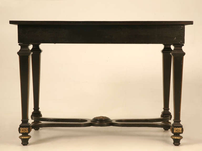 Petite circa 1880 French Napoleon III Black Lacquer Two-Drawer Writing Desk For Sale 3