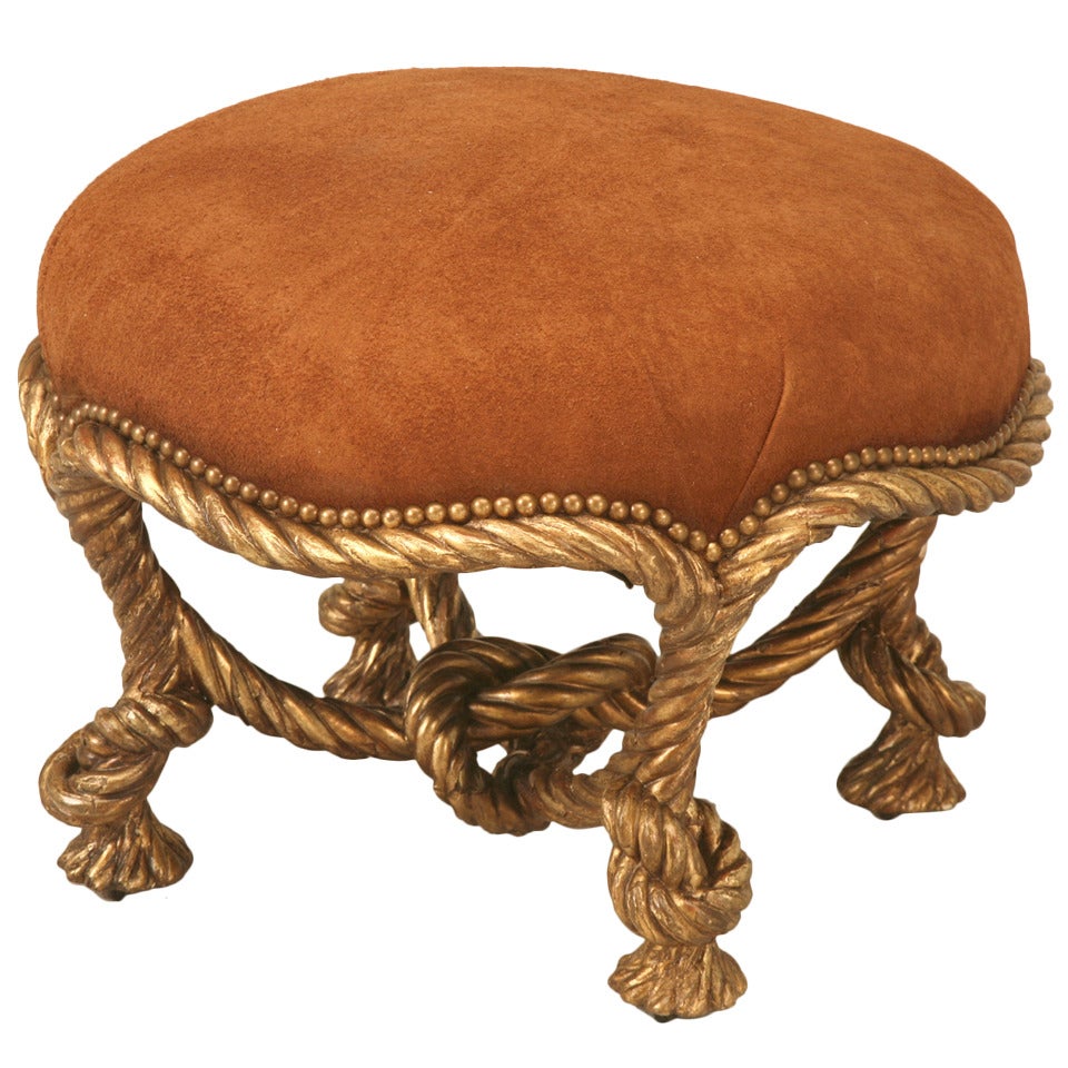Antique French Carved and Gilded Knotted "Rope" Footstool or Ottoman