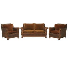 French Leather Club Chair Suite