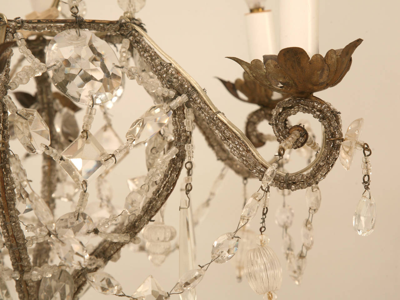 italien Lustre vintage en perles et cristal en vente