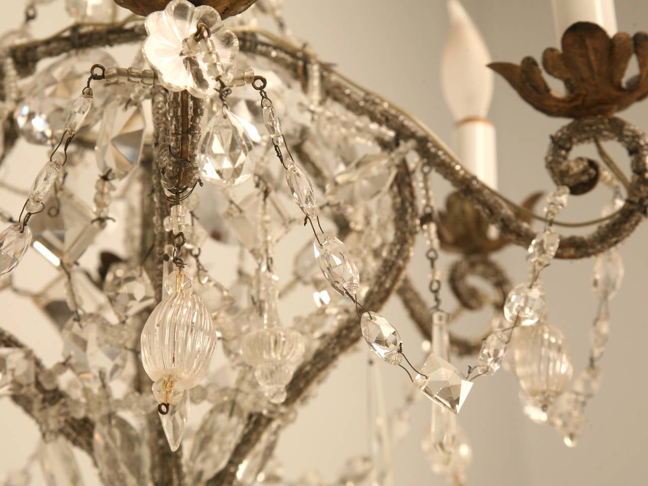 Mid-20th Century Vintage Beaded and Crystal Chandelier For Sale