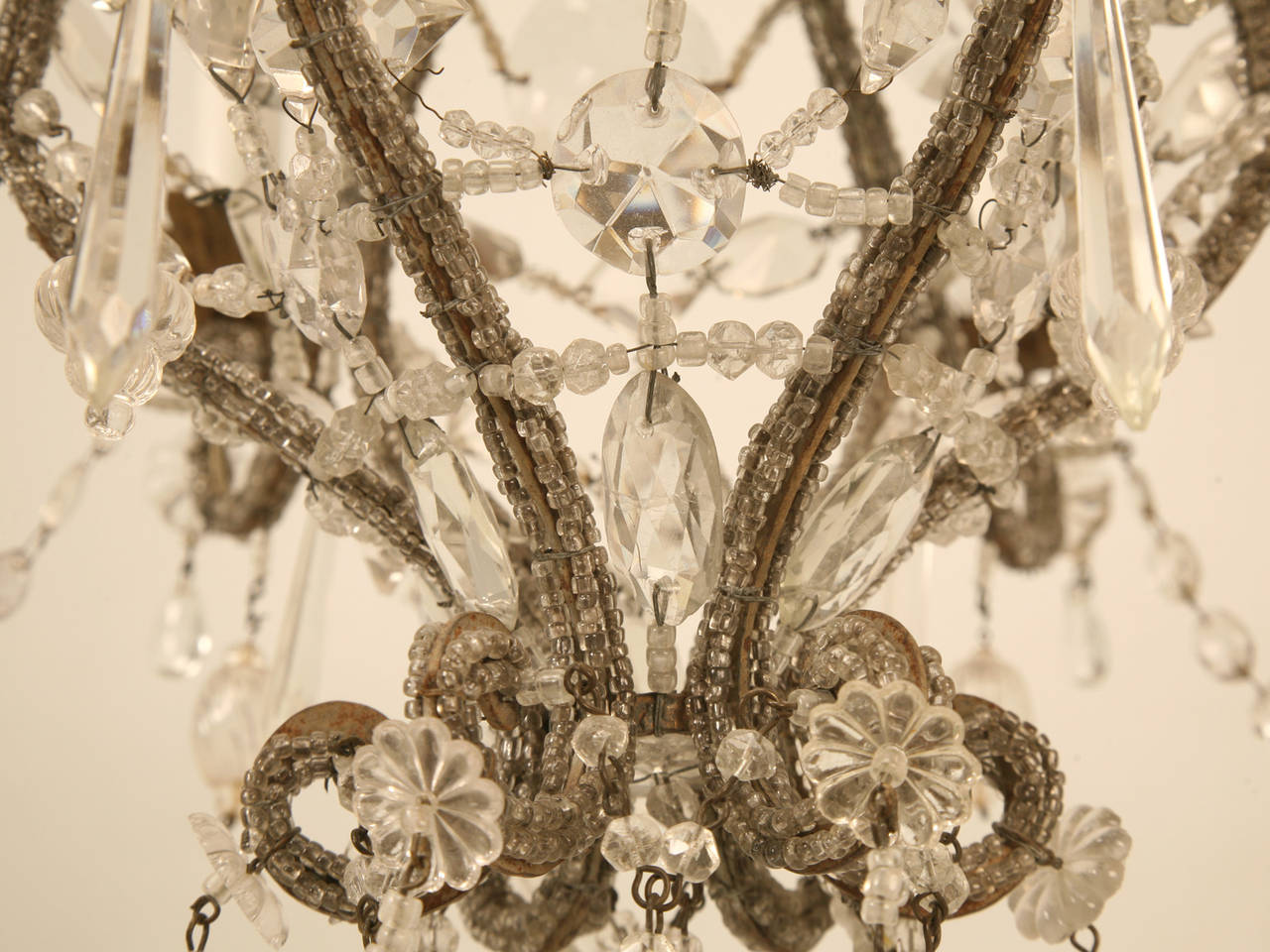 Metal Vintage Beaded and Crystal Chandelier For Sale