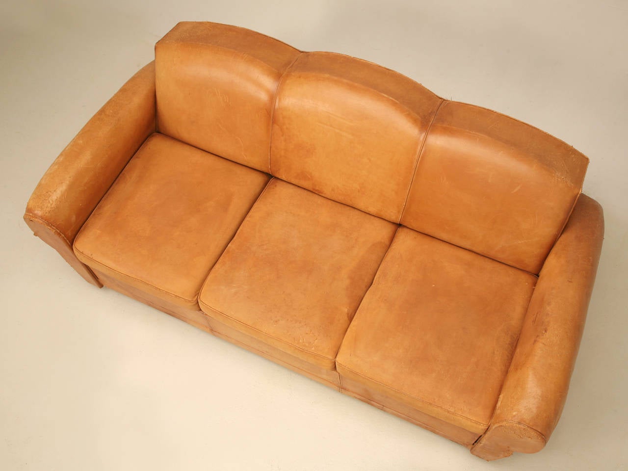 French Deco Leather Sofa Converts into a Bed In Fair Condition In Chicago, IL