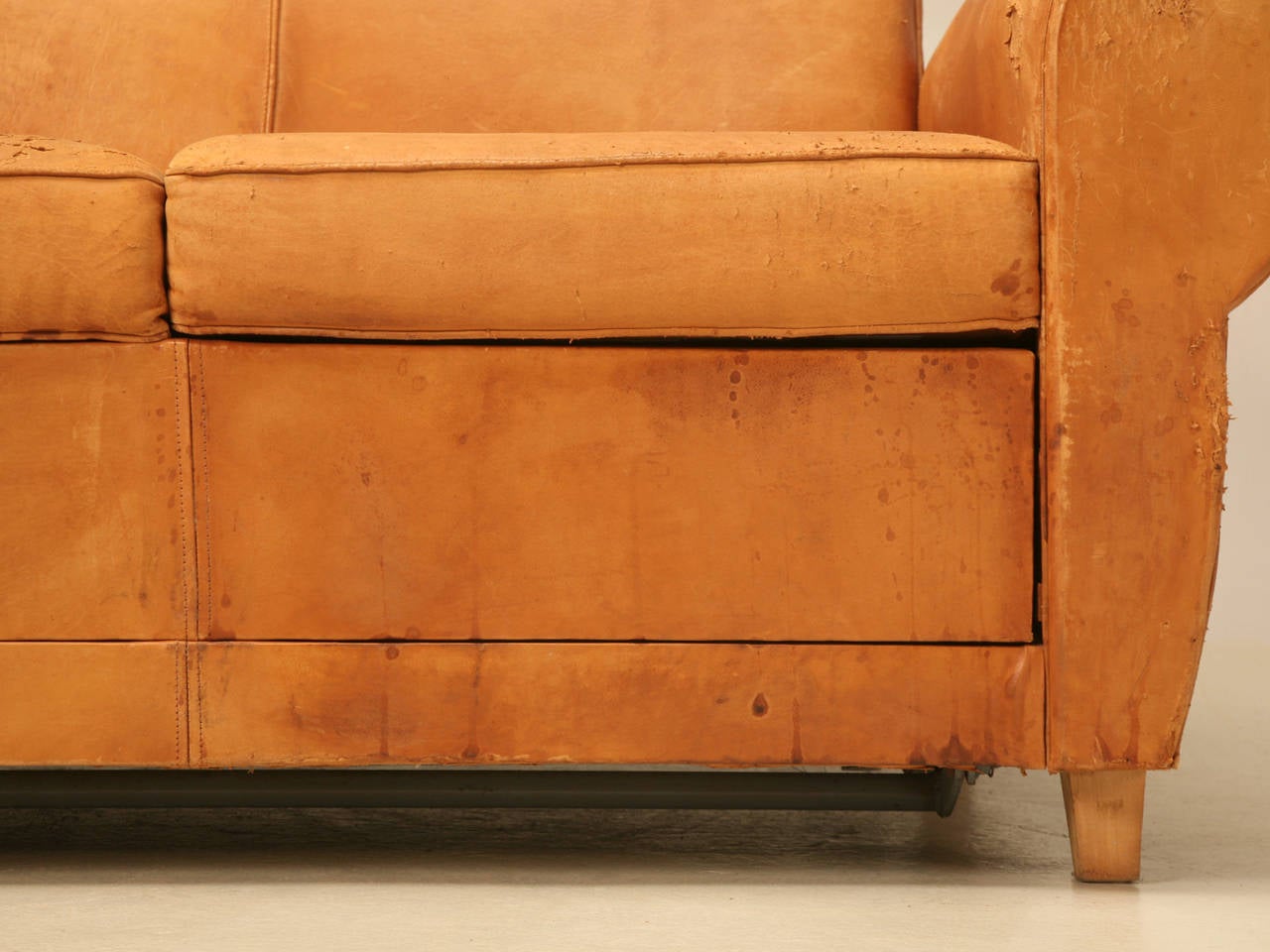French Deco Leather Sofa Converts into a Bed 3