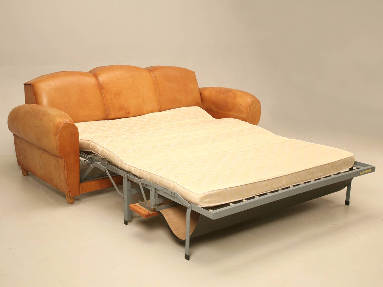 French Deco Leather Sofa Converts into a Bed 5