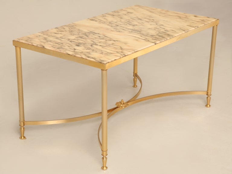 Timeless Vintage French Brass & Marble Bagues Style Coffee Table 1