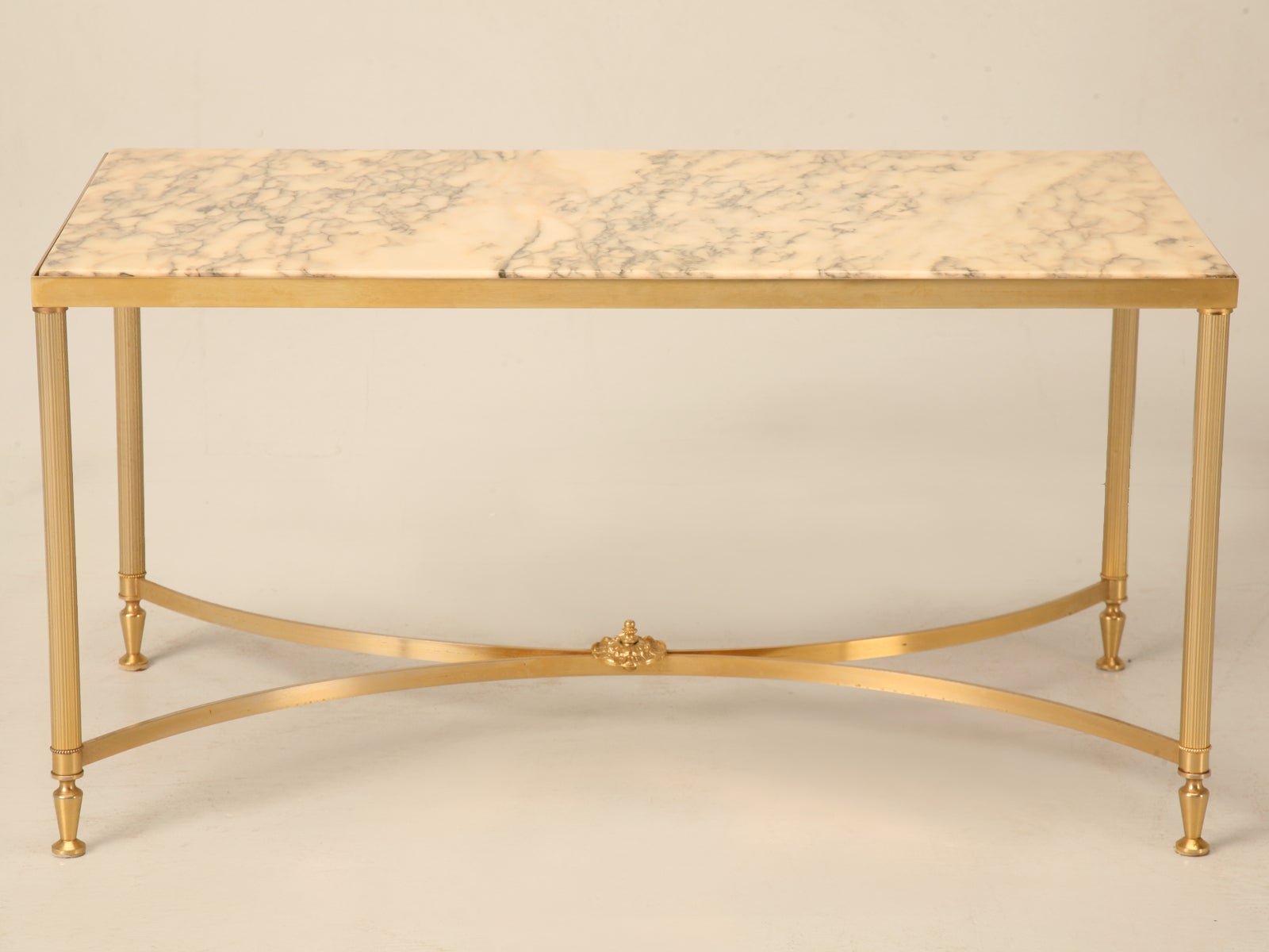 Timeless Vintage French Brass & Marble Bagues Style Coffee Table