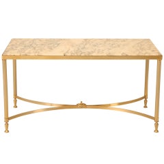 Timeless Vintage French Brass & Marble Bagues Style Coffee Table
