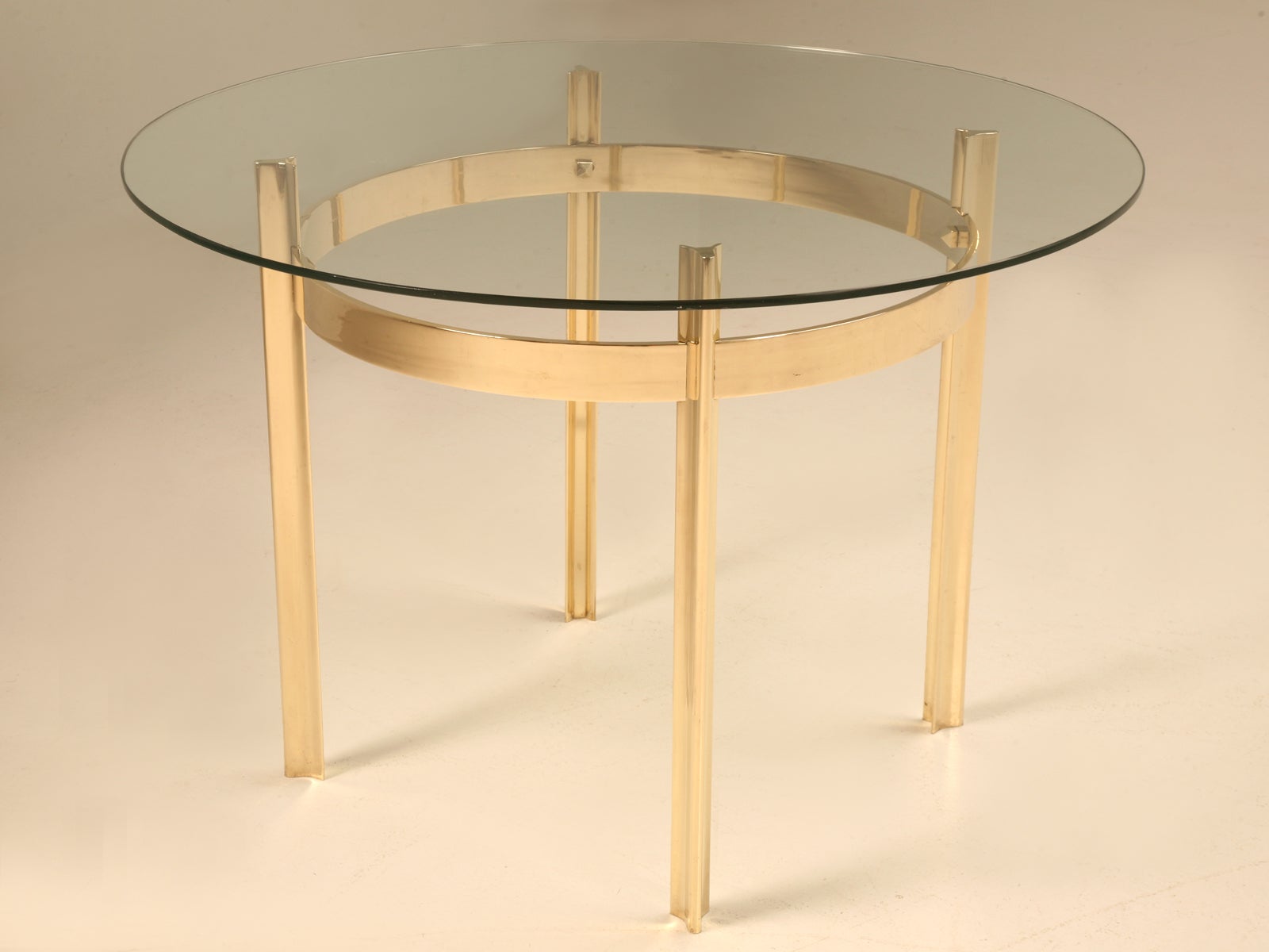Mid Century Modern French Brass & Glass Dining or Center Table by Broncz