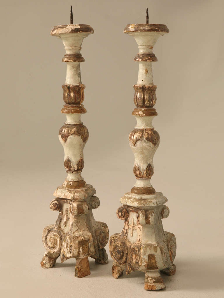 18th Century and Earlier Pair of 18th Century Italian Altar Prickets