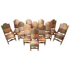 French Walnut Dining Chairs in Austrian Silk, Set of 12 3