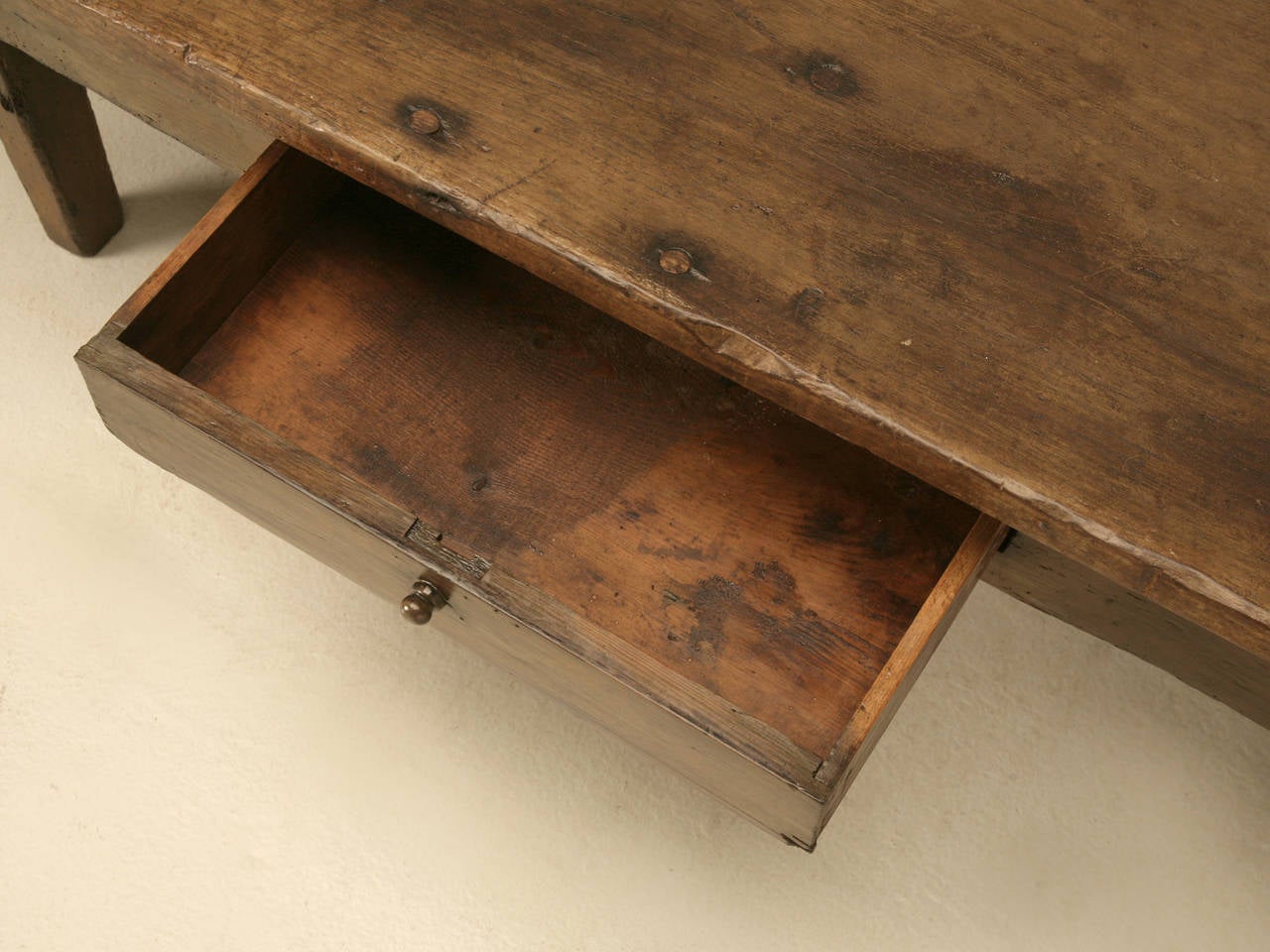 19th Century French Oak and Pine Cut Down Table with a Drawer and Wide Boards