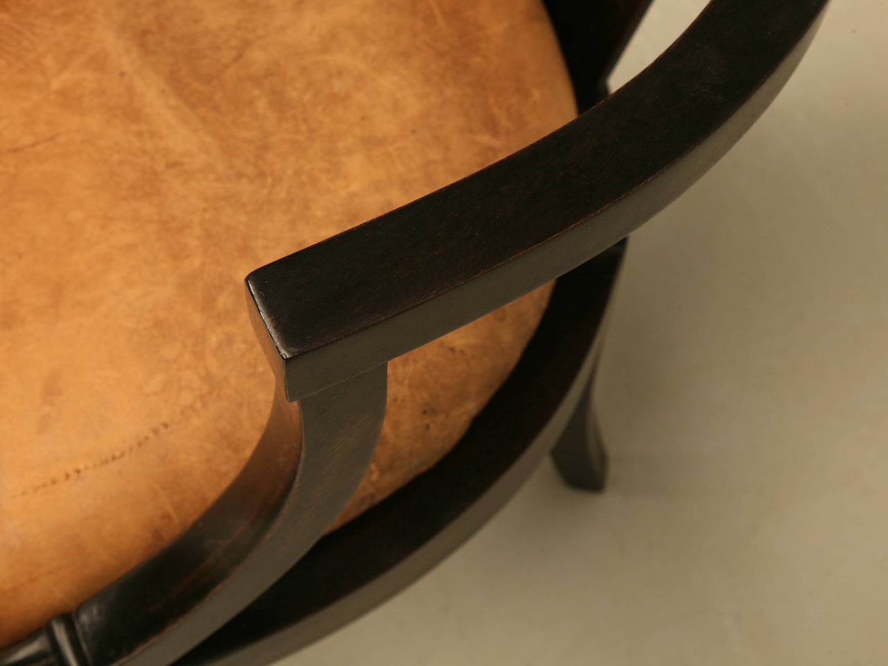 French Ebonized Mahogany Antique Desk Chair with a Leather Seat Cushion