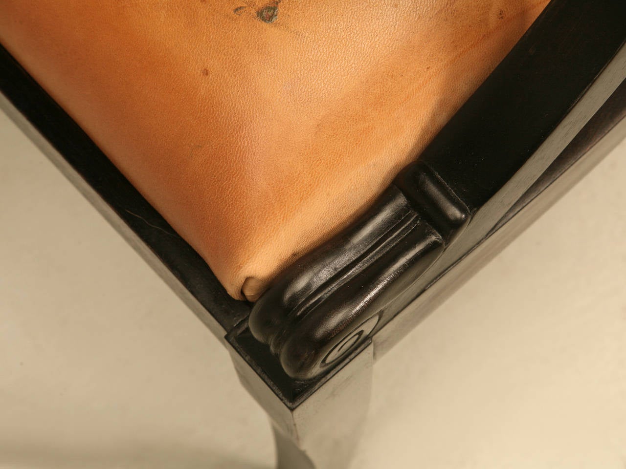 20th Century French Ebonized Mahogany Antique Desk Chair with a Leather Seat Cushion