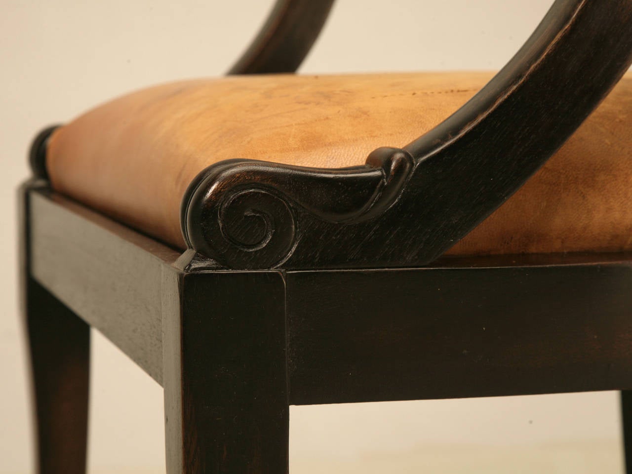 French Ebonized Mahogany Antique Desk Chair with a Leather Seat Cushion 1