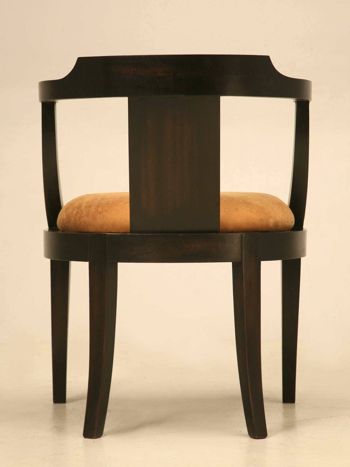 French Ebonized Mahogany Antique Desk Chair with a Leather Seat Cushion 3