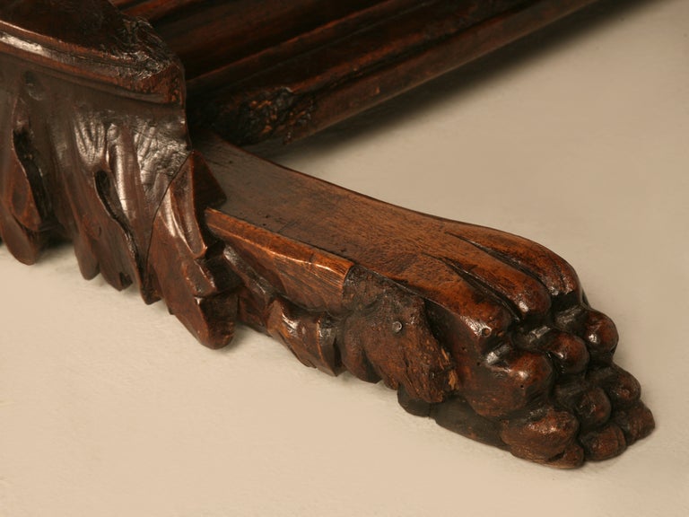 Hand Carved Organic Relief Antique French Solid Walnut Trestle Table 1