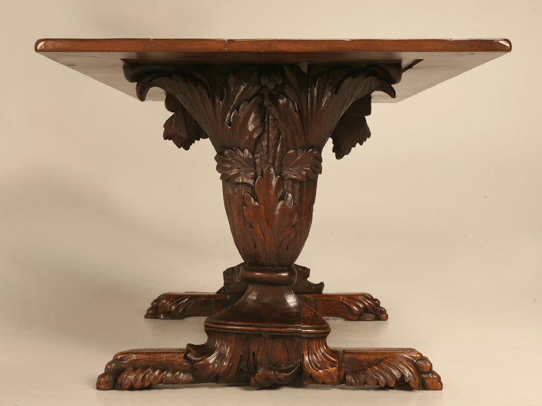 Hand Carved Organic Relief Antique French Solid Walnut Trestle Table 5