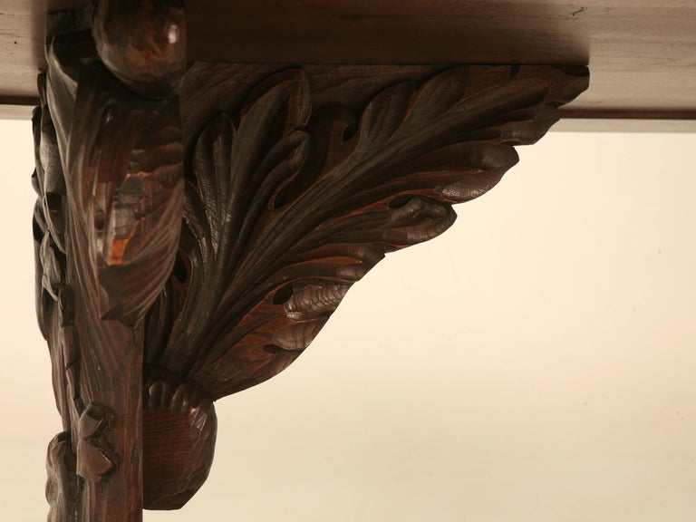 Hand Carved Organic Relief Antique French Solid Walnut Trestle Table 4