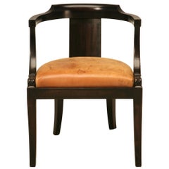 French Ebonized Mahogany Antique Desk Chair with a Leather Seat Cushion