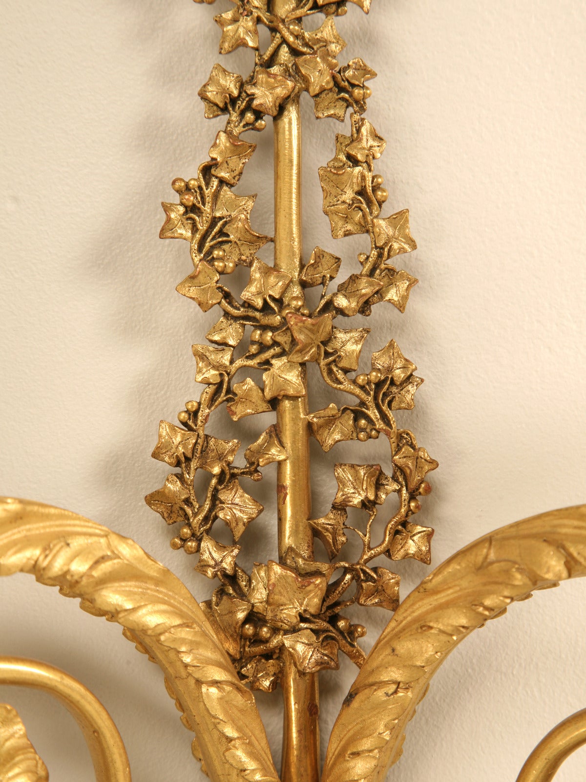 Vintage French Solid Brass Sconces In Excellent Condition In Chicago, IL