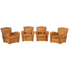 Vintage French Leather Club Chairs Suite of (4)