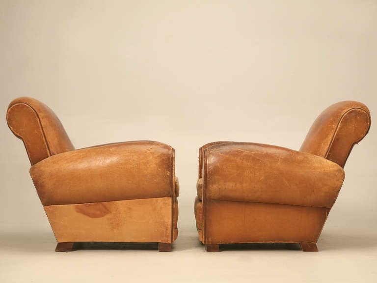 Pair 1940's Original French Leather Club Chairs 4