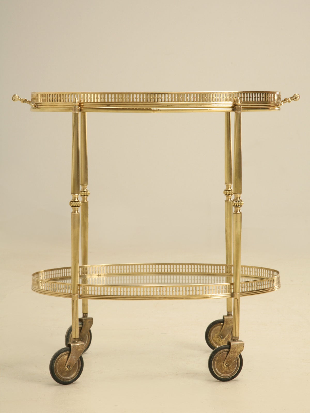 Vintage French Brass Oval Tea or Bar Cart 6