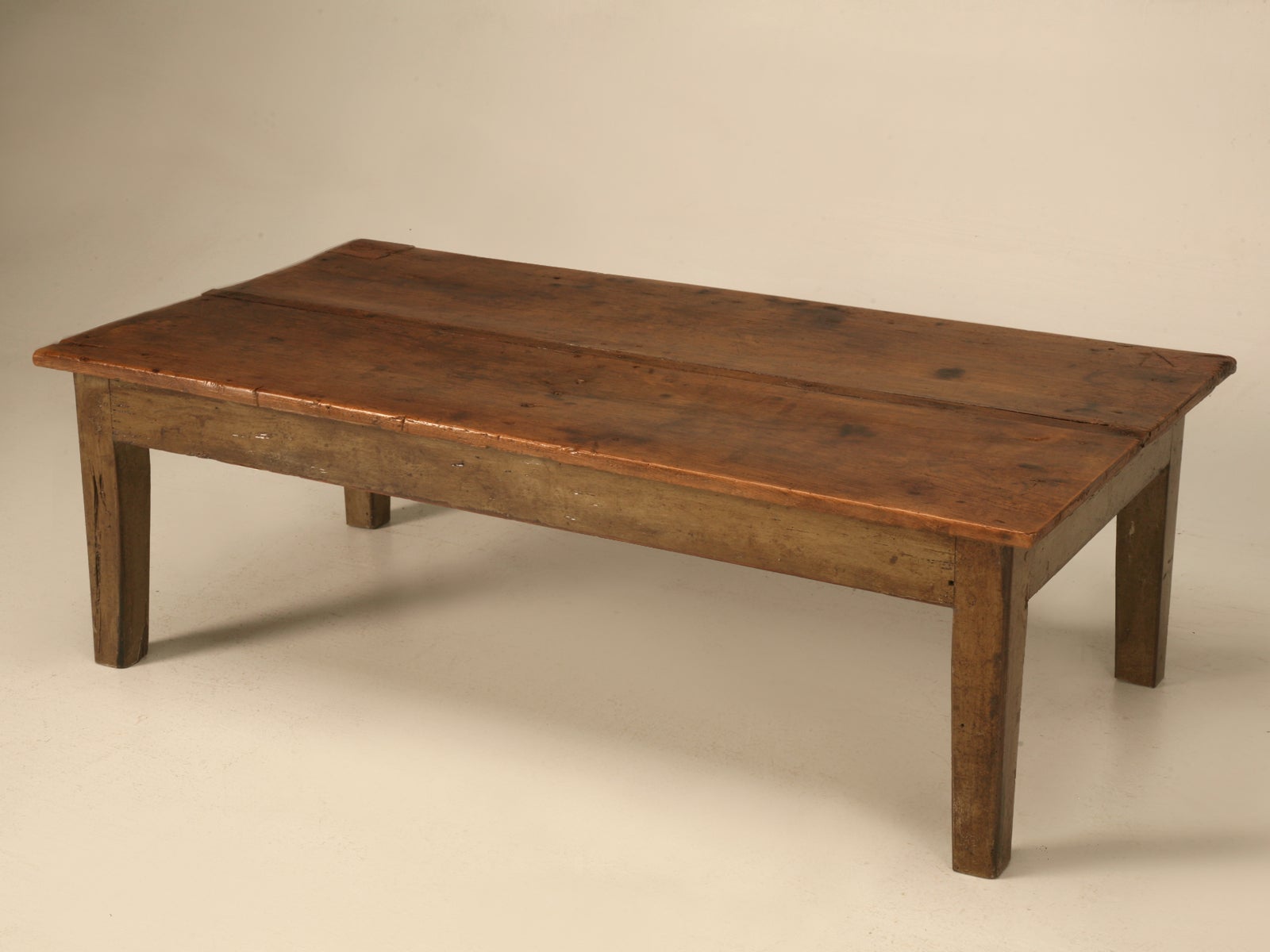 Orig. Rustic Antique French Walnut and Cherry Coffee Table w/Painted Base at 1stDibs