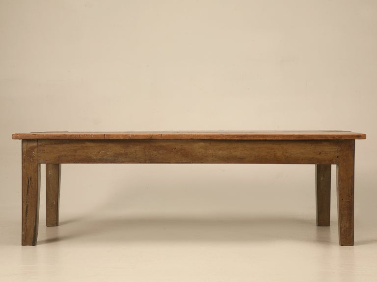 Orig. Rustic Antique French Walnut and Cherry Coffee Table w/Painted Base at 1stdibs