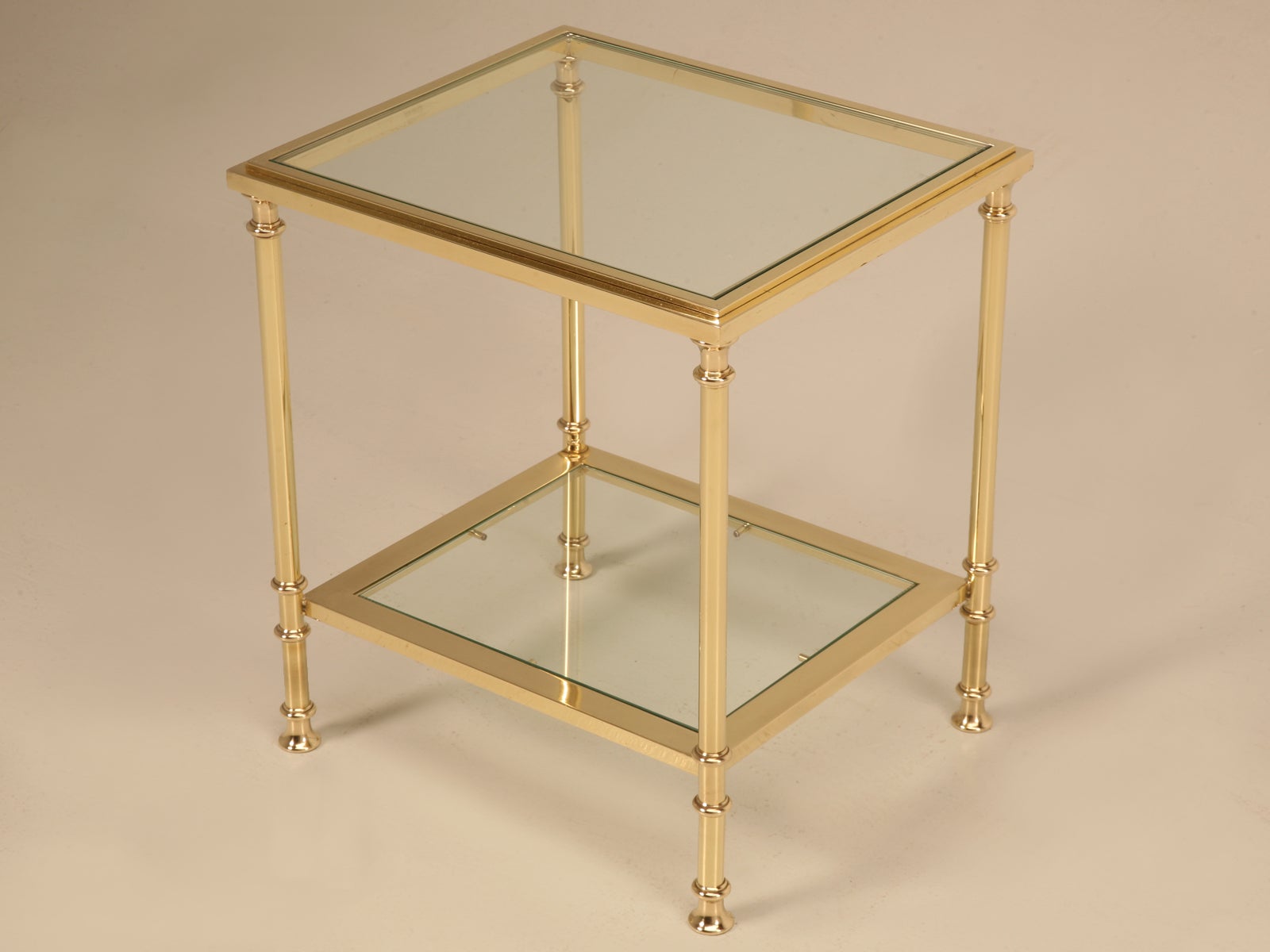 Glamorous Vintage French Solid Brass & Glass Two Tier End or Side Table