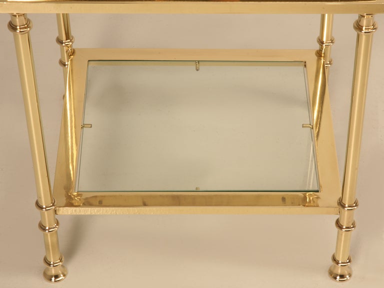 Glamorous Vintage French Solid Brass & Glass Two Tier End or Side Table 2