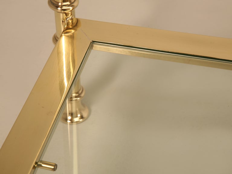 Glamorous Vintage French Solid Brass & Glass Two Tier End or Side Table 3
