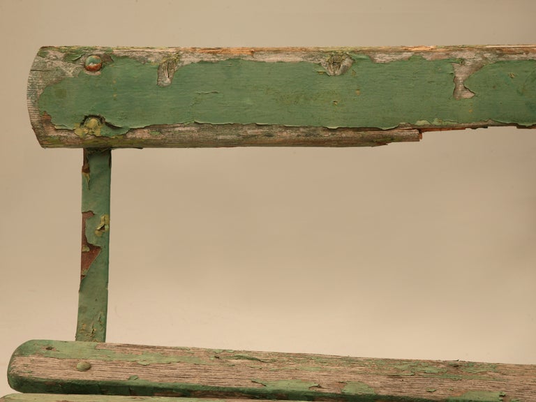 Rustic Original English Park Bench w/Warm & Inviting Worn Green Paint