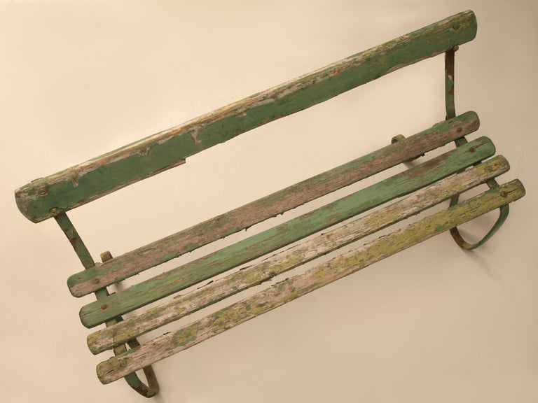 British Original English Park Bench w/Warm & Inviting Worn Green Paint