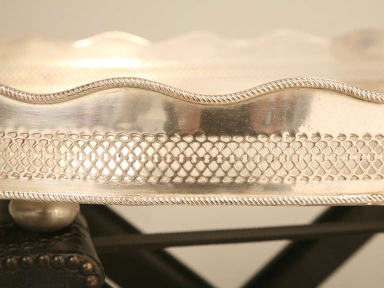 Mid-20th Century 1940's, French Silver Tray on Leather Stand