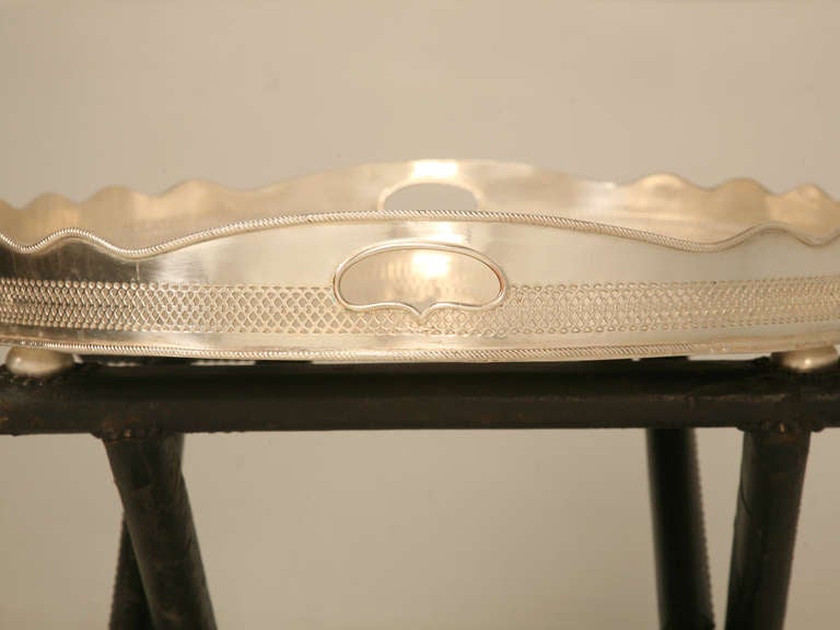 Silver Plate 1940's, French Silver Tray on Leather Stand
