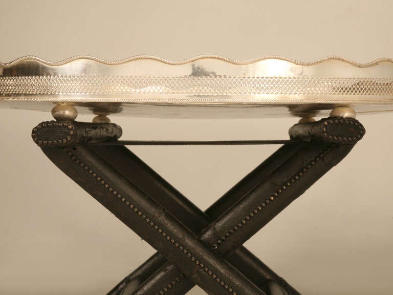 1940's, French Silver Tray on Leather Stand 2