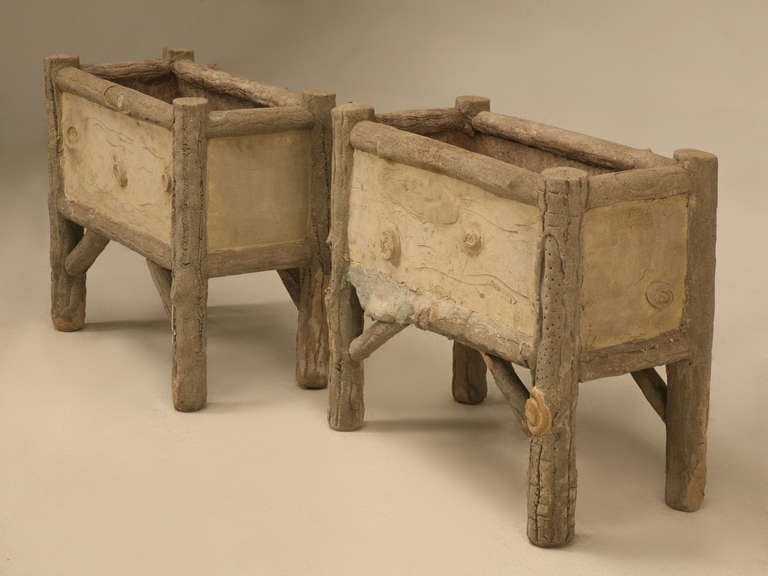 French Pair of Vintage Faux Bois Planters