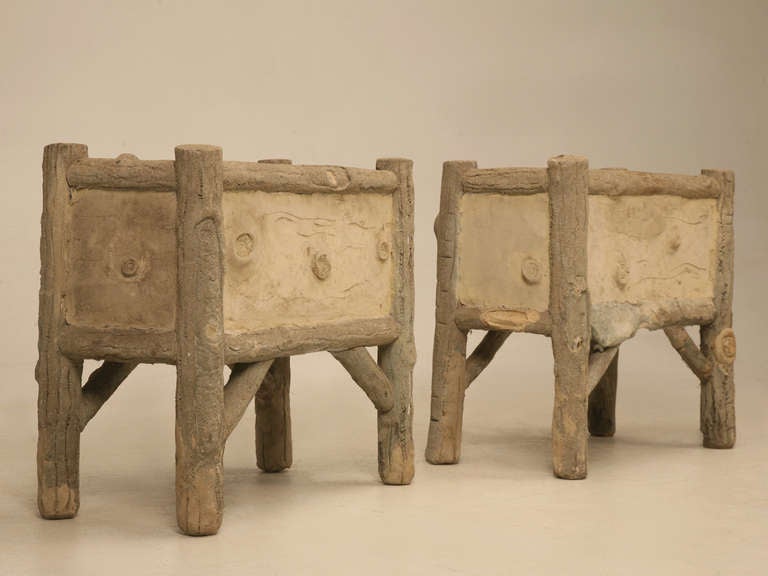 Pair of Vintage Faux Bois Planters In Fair Condition In Chicago, IL