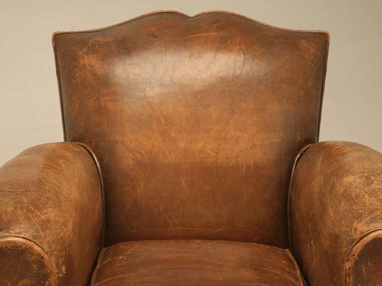 C1930's Classic Moustache French Leather Club Chairs In Good Condition In Chicago, IL