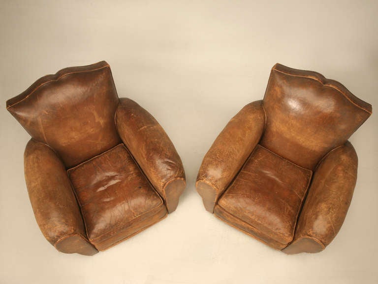 Mid-20th Century C1930's Classic Moustache French Leather Club Chairs