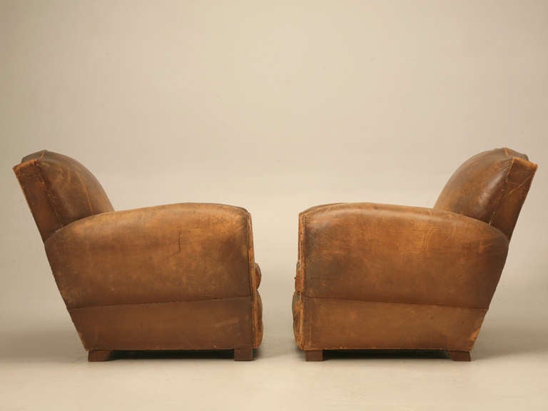 C1930's Classic Moustache French Leather Club Chairs 4
