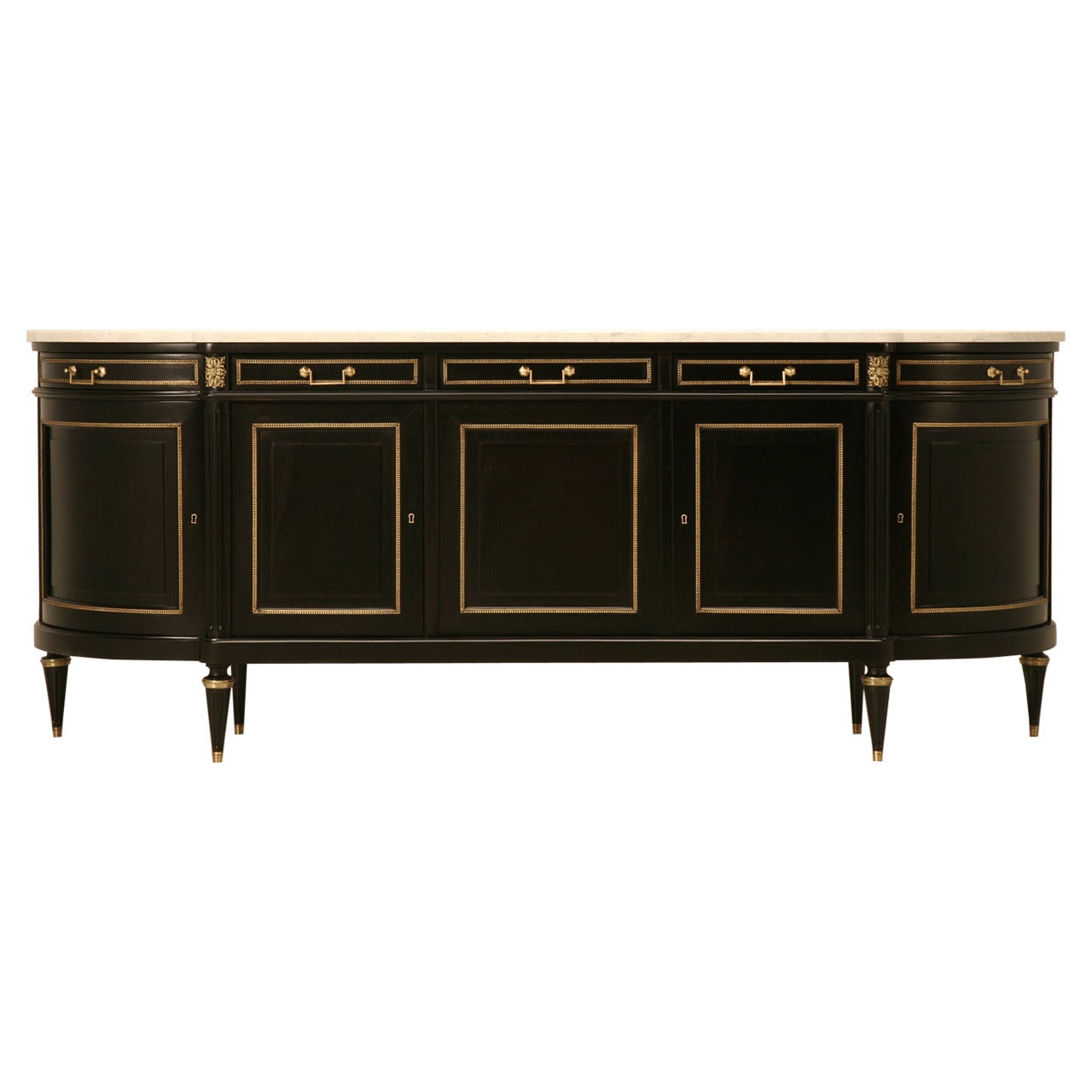 Vintage French Ebonized Louis XVI Style Buffet with White Marble Top