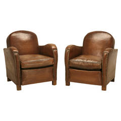 French Original Leather Club Chairs Internally Restored