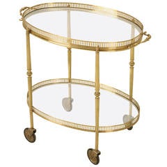 Vintage French Brass Oval Tea or Bar Cart