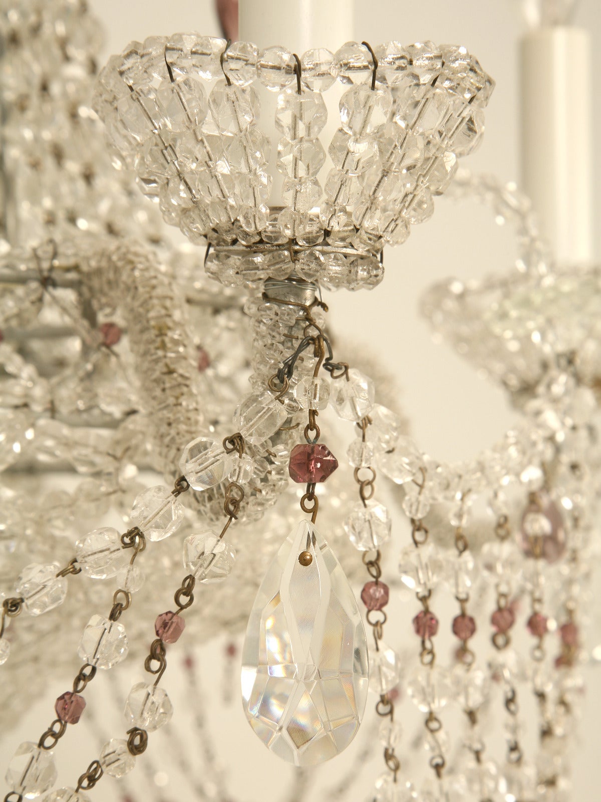 Hand-Crafted Vintage Italian Beaded 5-Lite Chandelier Rewired from Private Palazzo in Milan For Sale